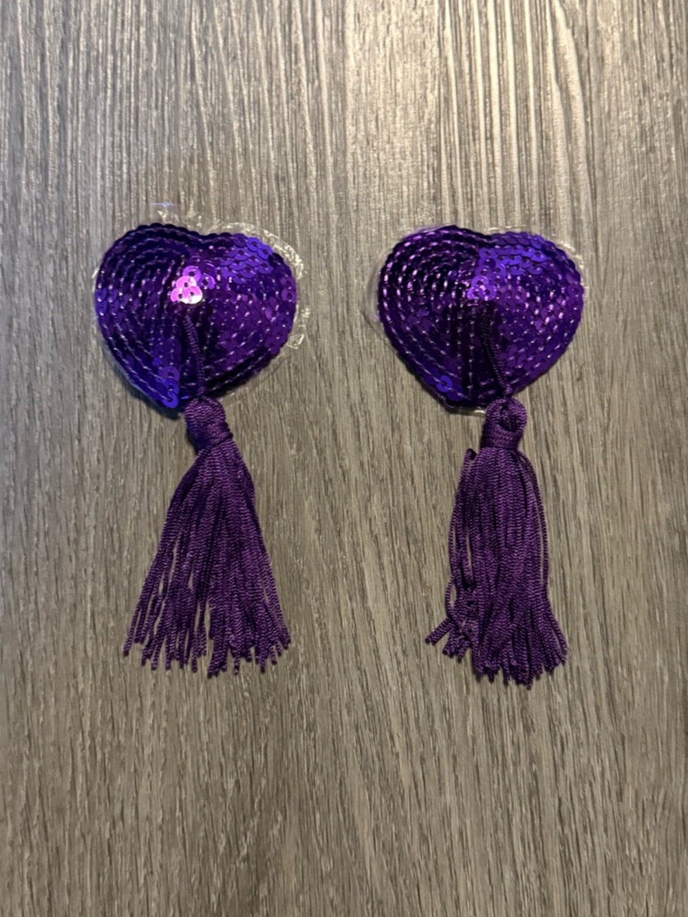 Purple Sequin Heart Tassel Nipple Covers / Pasties